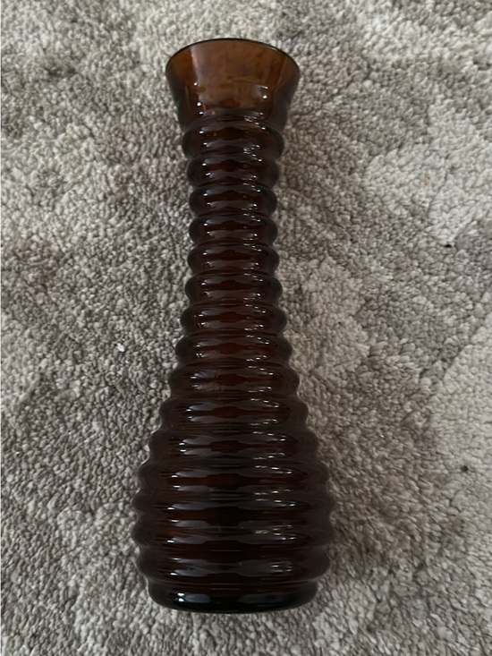 Other - Vintage Amber Brown Glass Ribbed Bud Vase Mid Century Modern 7” Retro Decor